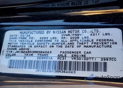 2024 Nissan Z Performance from USA, damaged, VIN JN1BZ4BH3RM364043